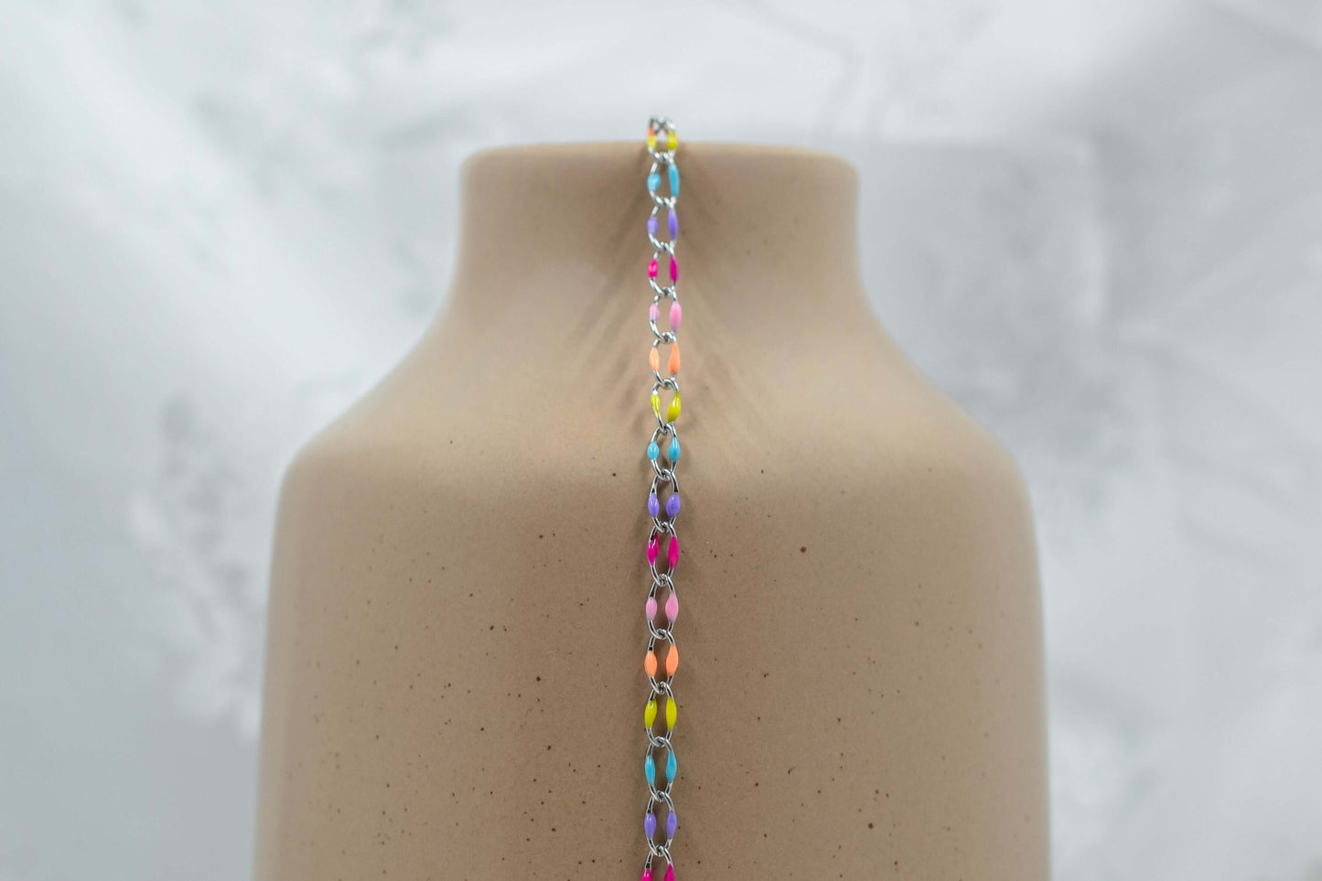 Sterling silver enamel chain, Marissa, featuring pastel and vibrant accents for a colorful statement look.