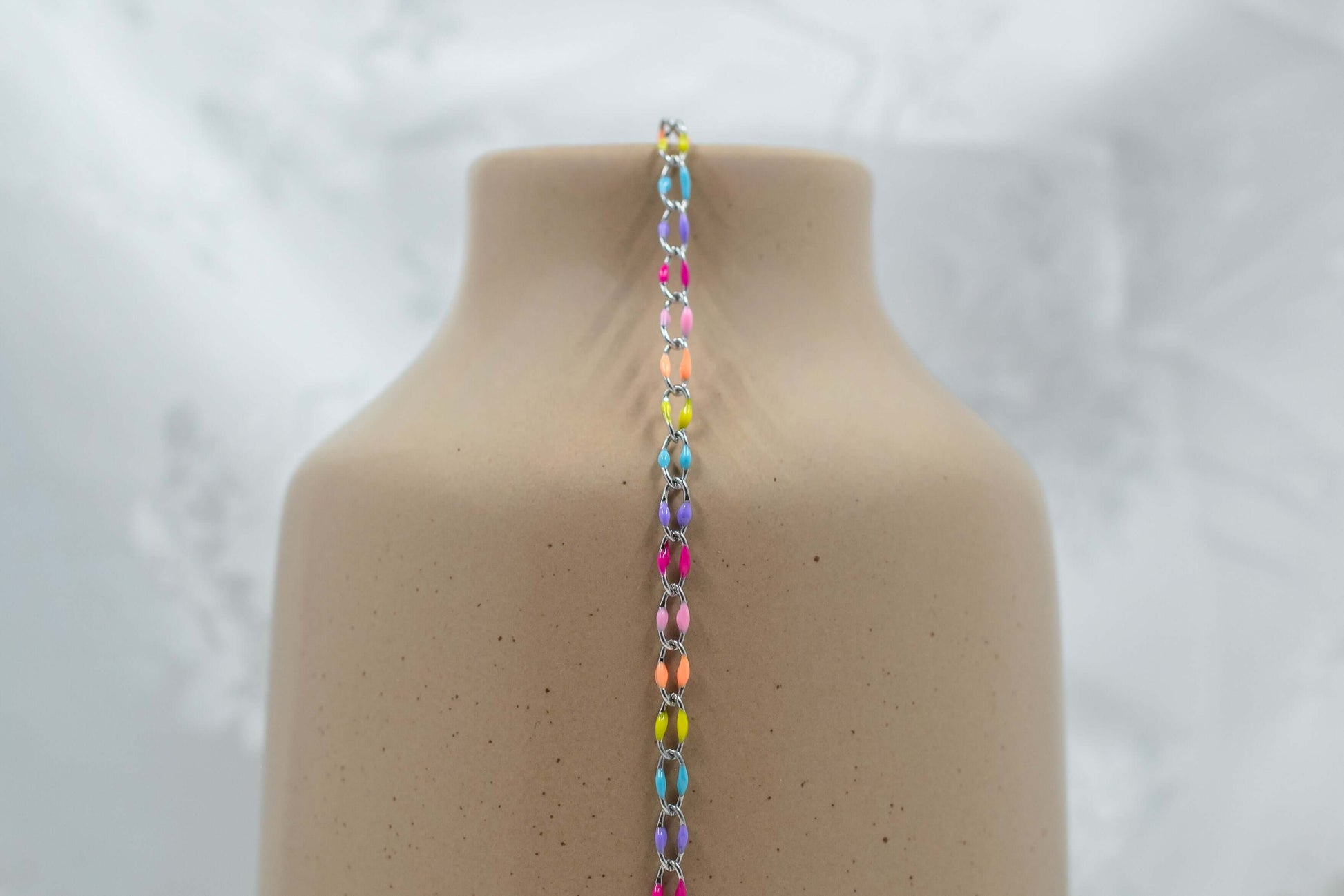 Sterling silver enamel chain, Marissa, featuring pastel and vibrant accents for a colorful statement look.